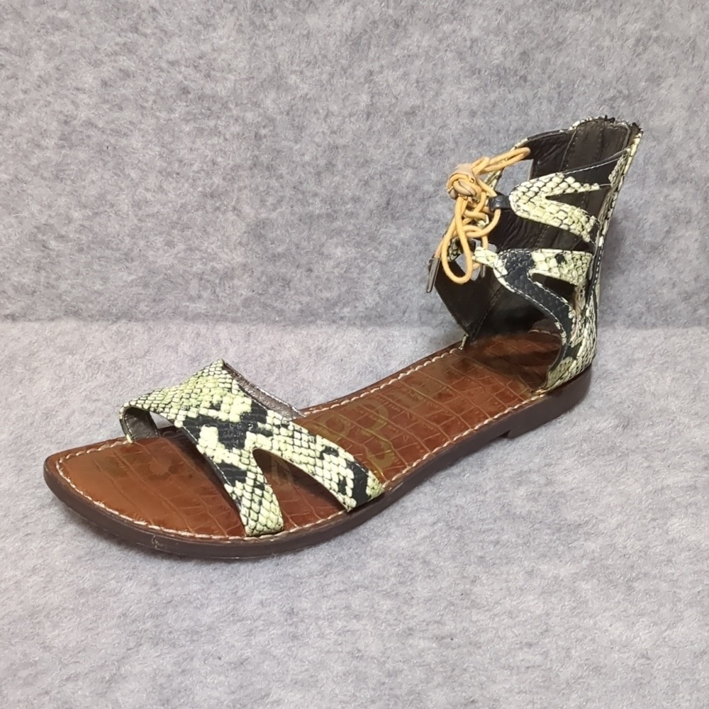 SAM EDELMAN Snakeprint GWENNA Gladiator Zip Back Fairy Goth Glam Sandals 8.5